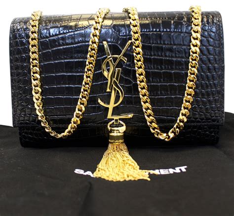 ysl black handbag gold chain